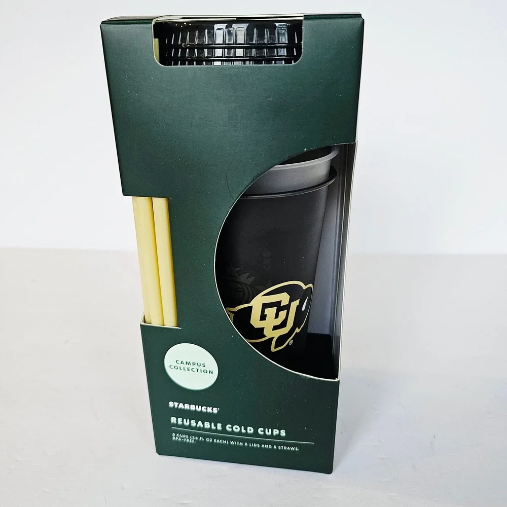 Starbucks CU Boulder Buffaloes Reusable Cold Cups 5pk 24oz Campus Collection